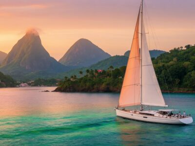 Sailing yacht in turquoise Grenada Caribbean waters