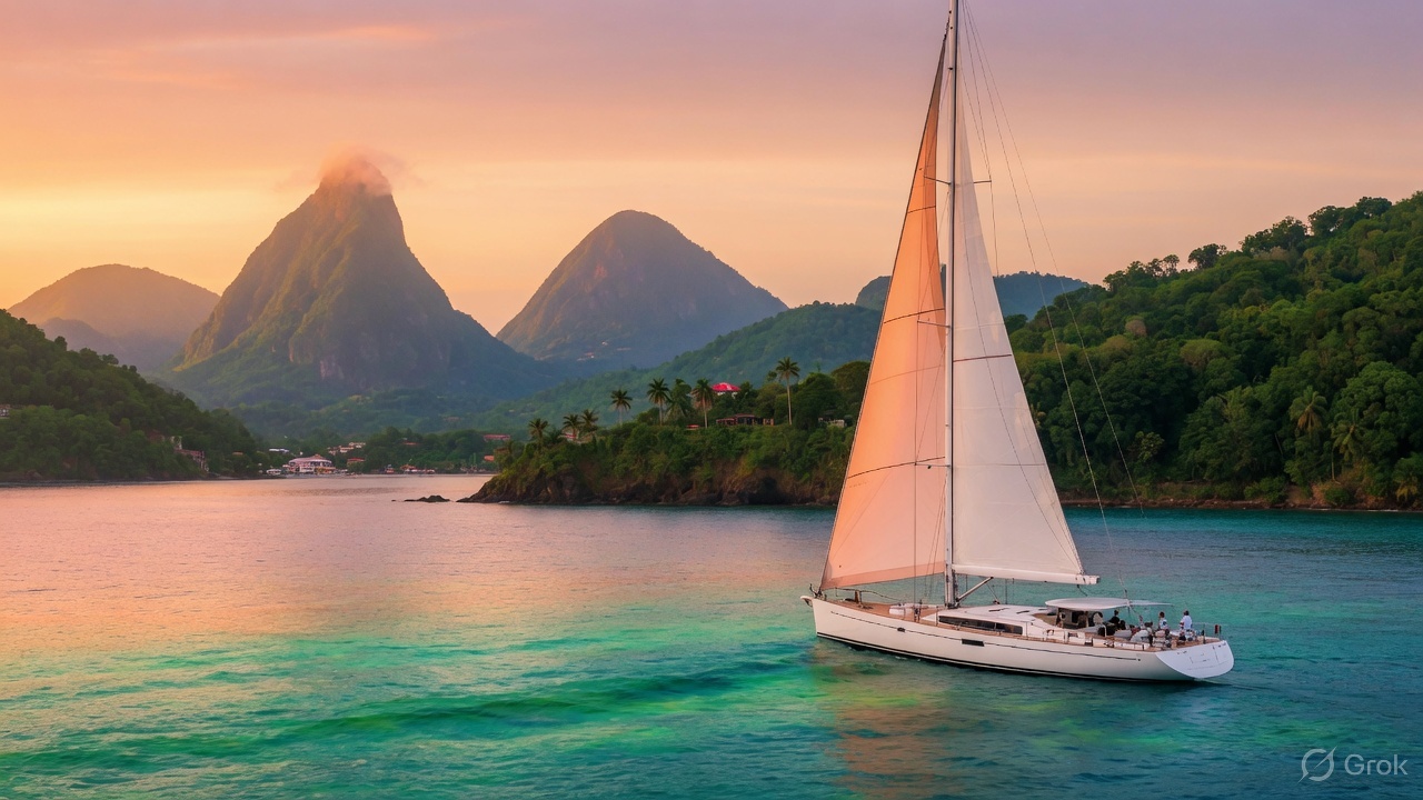 Sailing yacht in turquoise Grenada Caribbean waters